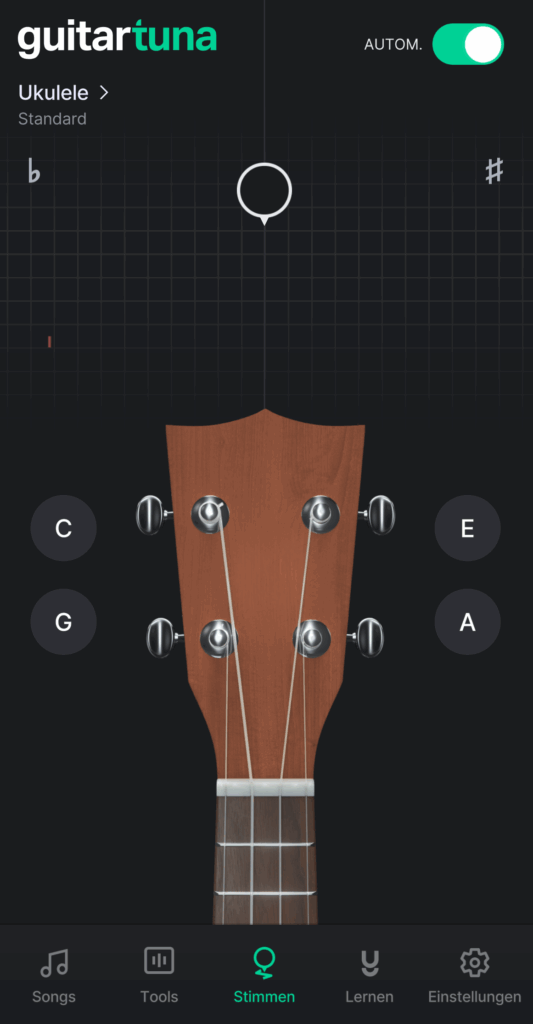 Ukulele stimmen mit App Smartphone Stimmgerät Anzeige