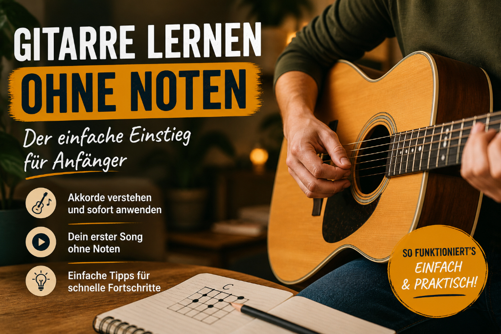 Gitarre lernen ohne Noten für Anfänger mit Akkorden und einfachen Übungen (Akustikgitarre im Einsatz)