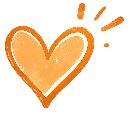 Modernes handgezeichnetes Herzsymbol in Orange mit transparentem Hintergrund für emotionale CTA-Elemente und Gitarrenunterricht