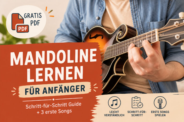 Person spielt Mandoline in Nahaufnahme – Werbung für Mandoline lernen für Anfänger mit kostenlosem PDF, Schritt-für-Schritt Anleitung und ersten Songs