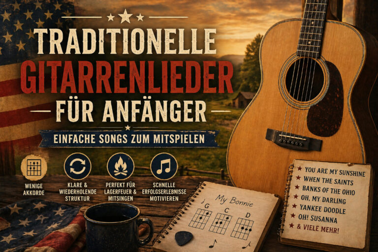 Traditionelle amerikanische Gitarrenlieder für Anfänger – einfache Folk Songs mit Akkorden und akustischer Gitarre