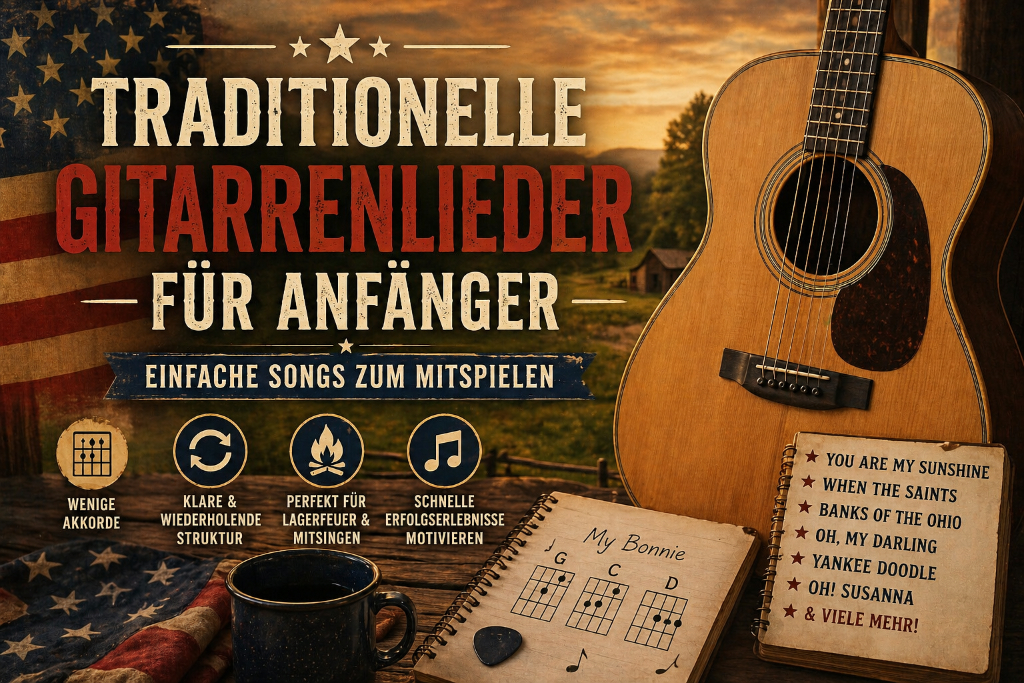 Traditionelle amerikanische Gitarrenlieder für Anfänger – einfache Folk Songs mit Akkorden und akustischer Gitarre