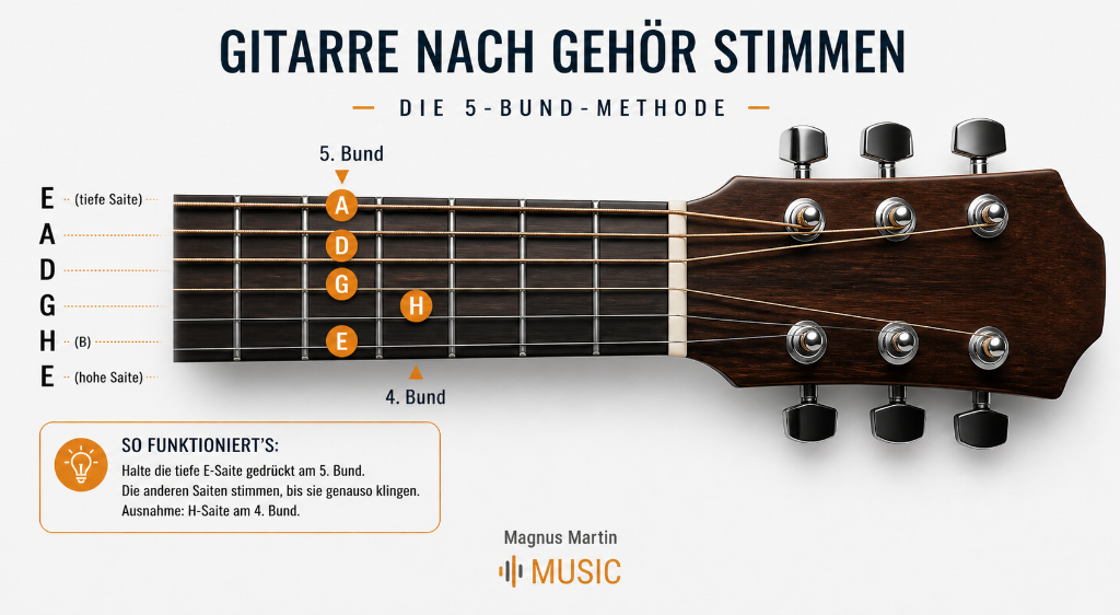 Gitarre nach Gehör stimmen – 5-Bund-Methode einfach erklärt für Anfänger