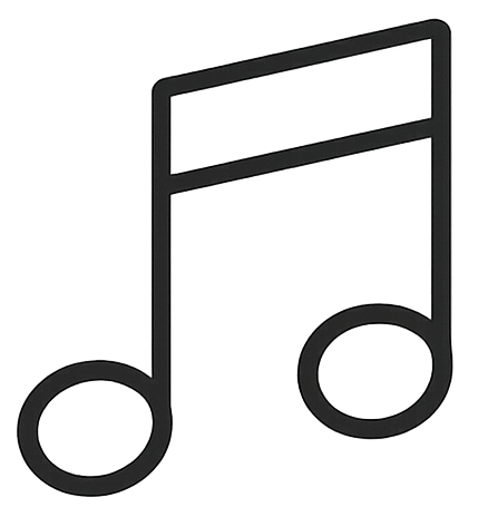 Minimalistisches Musiknoten-Icon als schwarze Liniengrafik mit transparentem Hintergrund.
