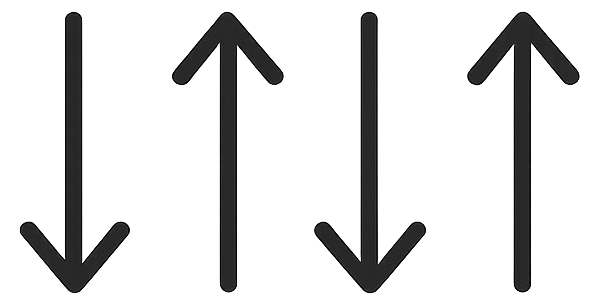 Minimalistisches Schlagmuster-Icon mit Auf- und Abwärts-Pfeilen als schwarze Liniengrafik auf transparentem Hintergrund.