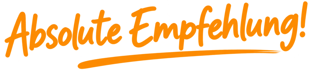 Absolute Empfehlung – handgeschriebene orange Grafik mit Unterstreichung