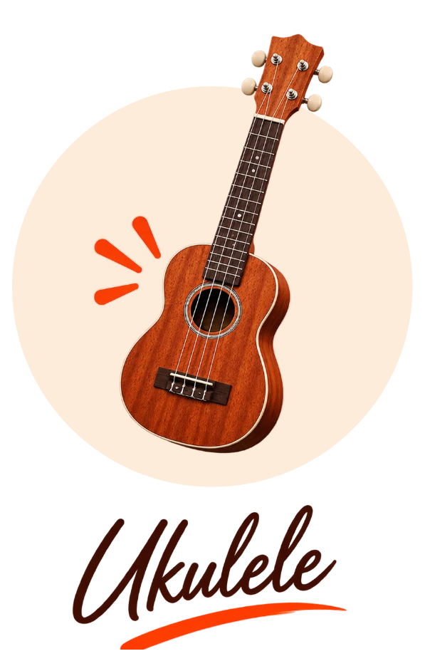 Ukulele zum Spielenlernen auf transparentem Hintergrund